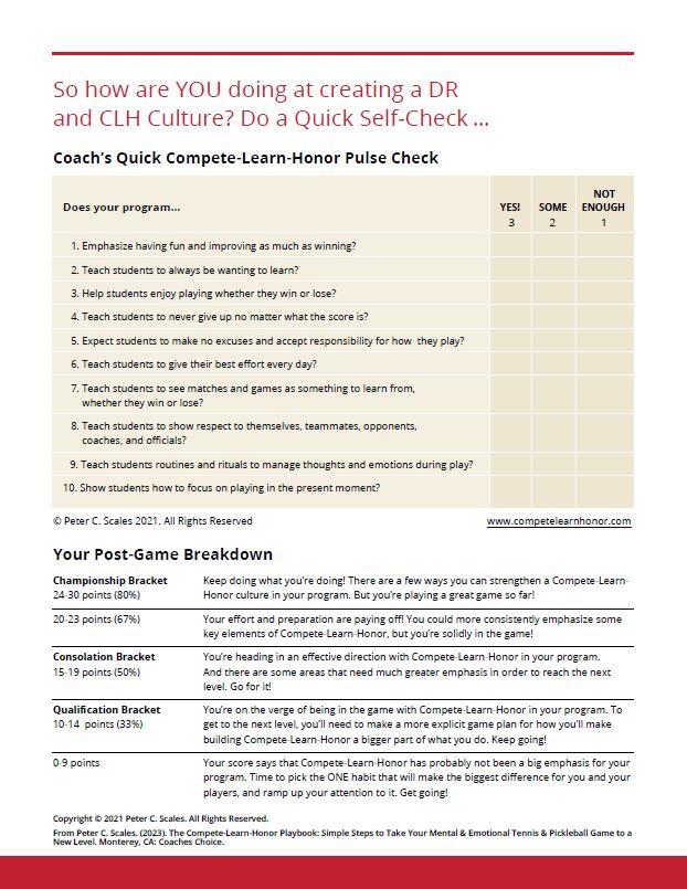 Coach's quick compete-learn-honor pulse check document.
