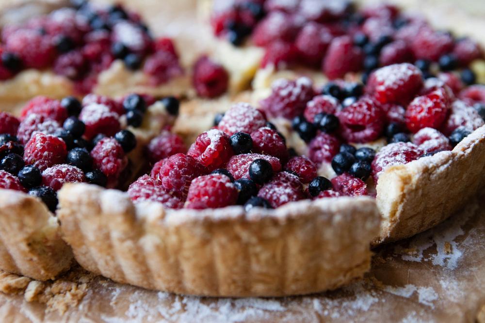 Close up of a berry tart.