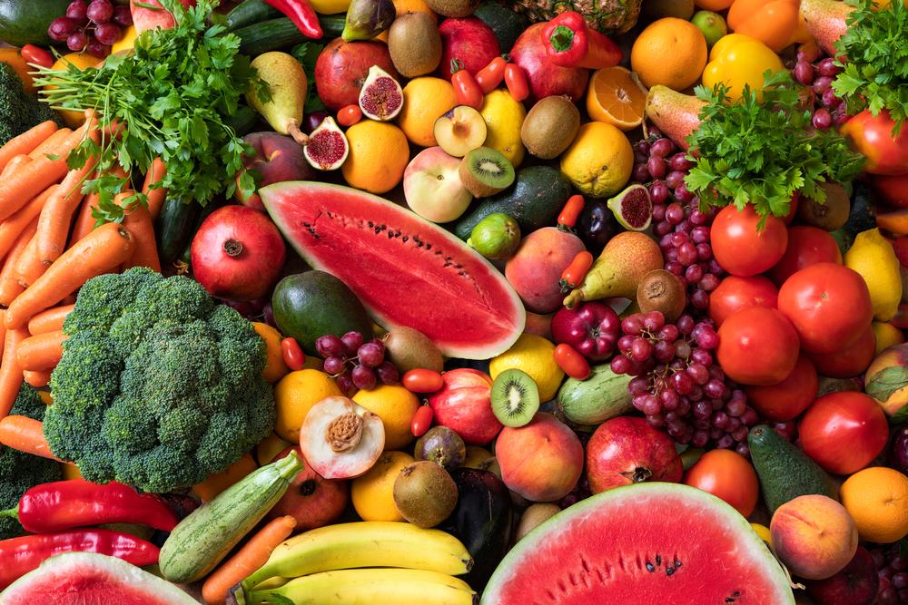 A variety of fruits and vegetables.