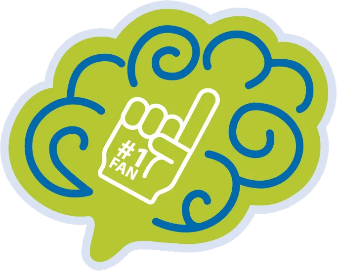 Brain logo with a #1 foam finger icon.
