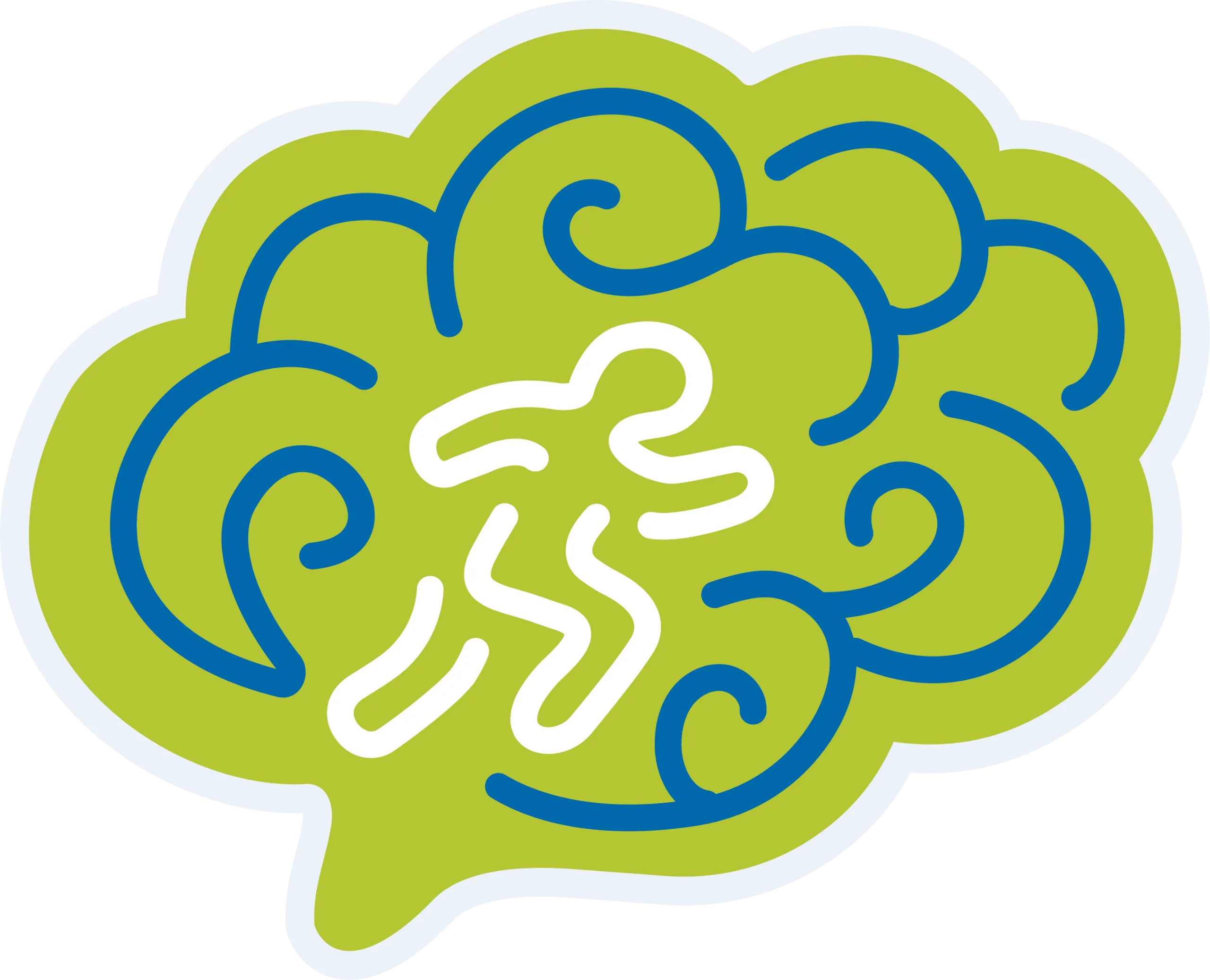 Logo of brain with icon of a running person inside.