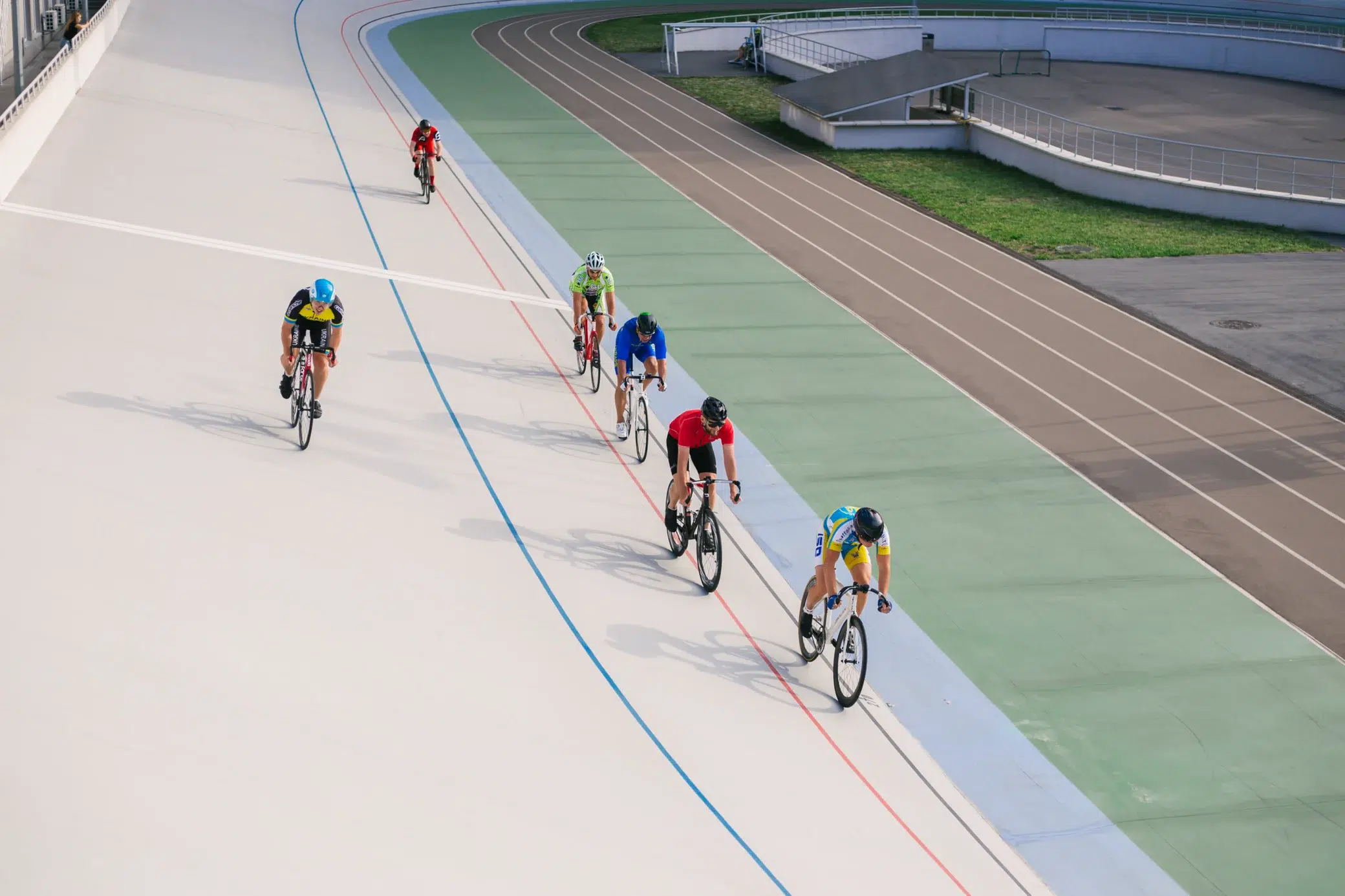 Cyclist compete in a race.
