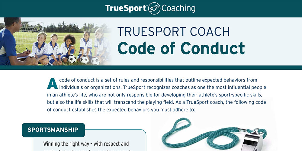 TrueSport Coach Code of Conduct resource.