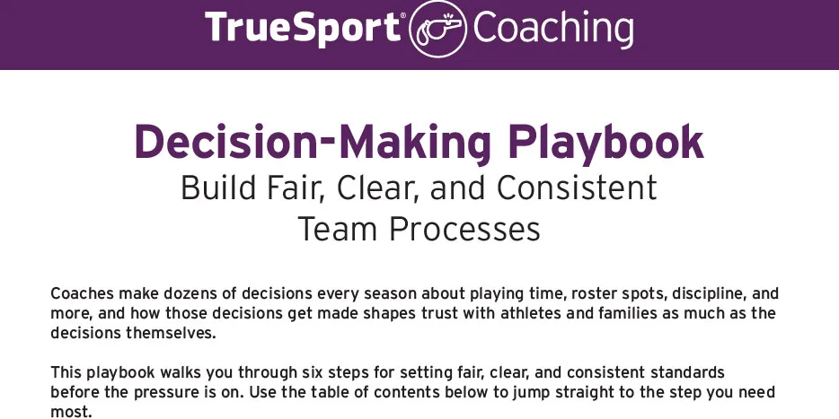 TrueSport's Coach Decision-Making Playbook.