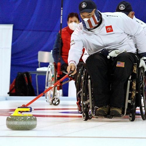 Steve Emt during a wheelchair curling competition.