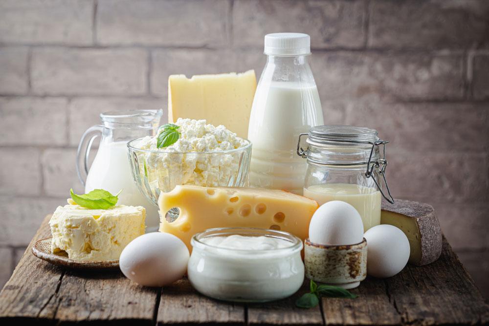 Eggs and dairy items.