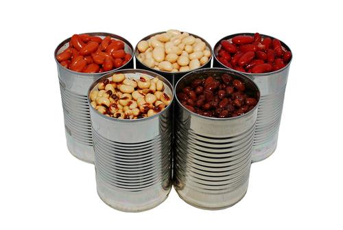 Five cans of a variety of beans.