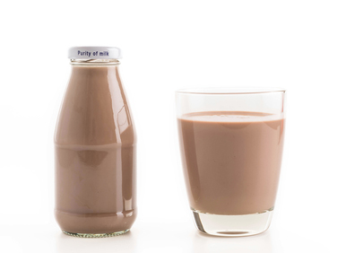 chocolate milk in a glass.