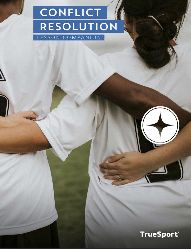 Conflict Resolution lesson companion cover of young female teammates in a huddle.