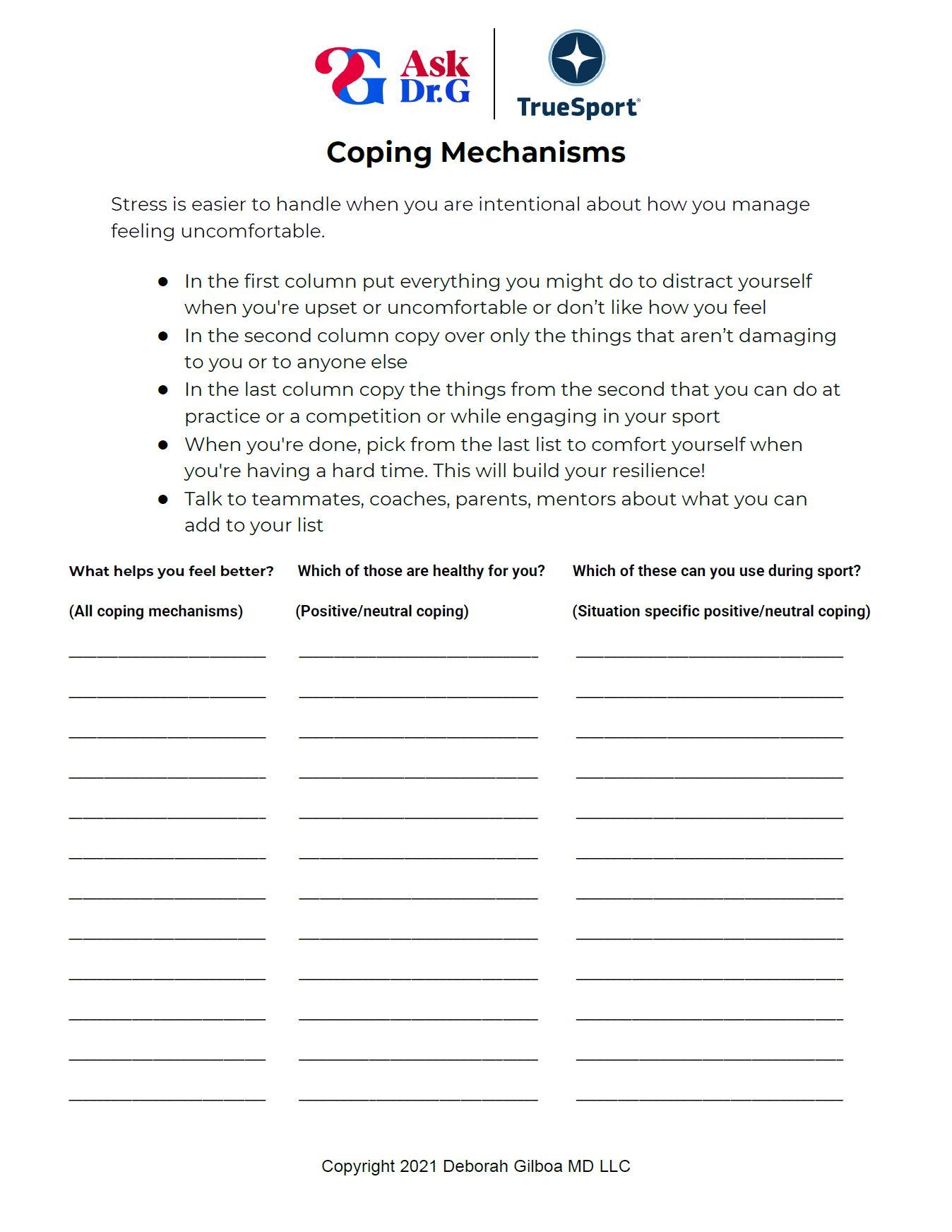 Cover of Dr. G's coping mechanism pdf.