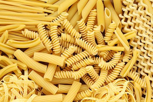 A variety of different dry pasta types.