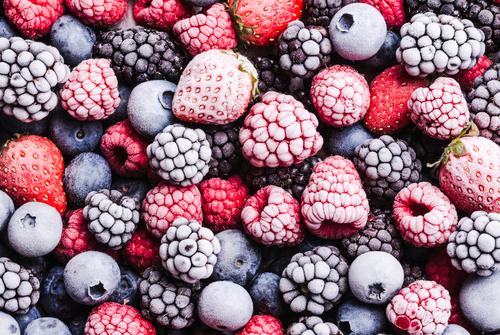 Close up of frozen berries.