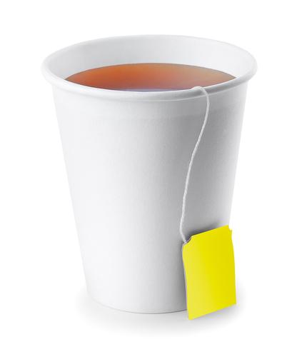 Hot tea in a takeout cup.