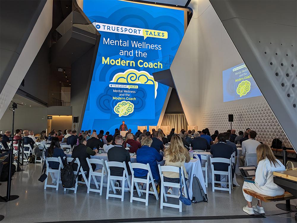 Jay Harrison speaking at the 2023 TrueSport Talks symposium on Mental Wellness and the Modern Coach.