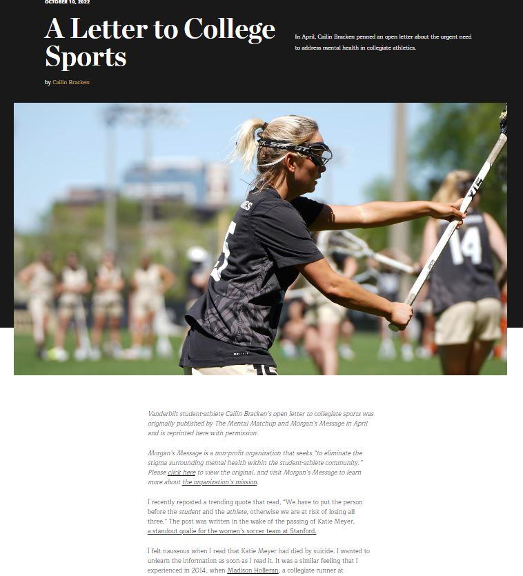 Letter to College Sports by Cailin Bracken.