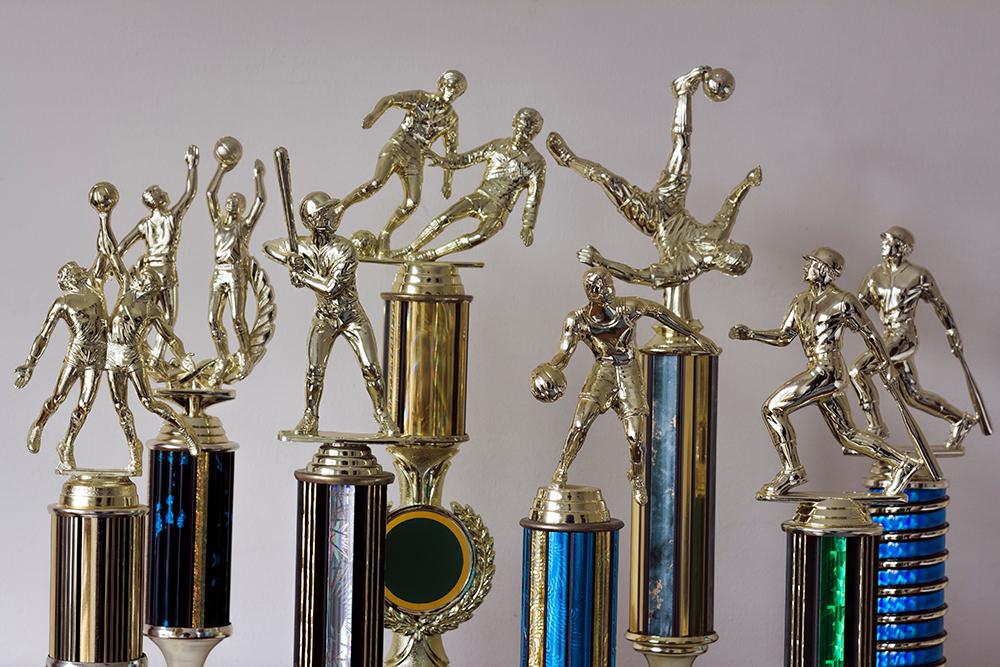 Variety of trophy for different sports.