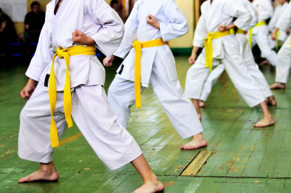 Young people practicing karate.