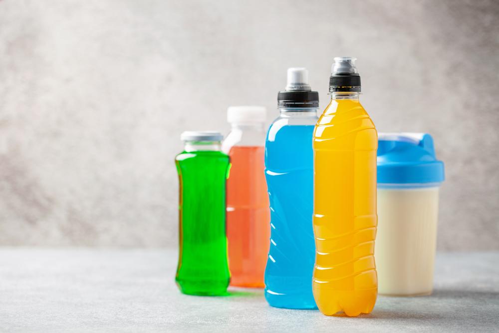 A variety of sports drinks and oral rehydration drinks.