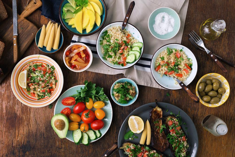 Large spread of vegetarian meals.