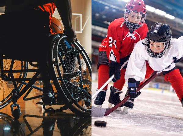 Wheelchair basketball image and ice hockey image.