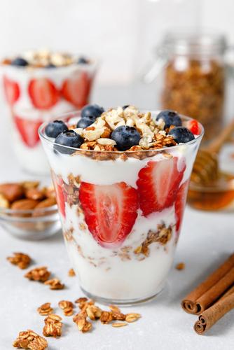 Yogurt parfait with fruit and granola.